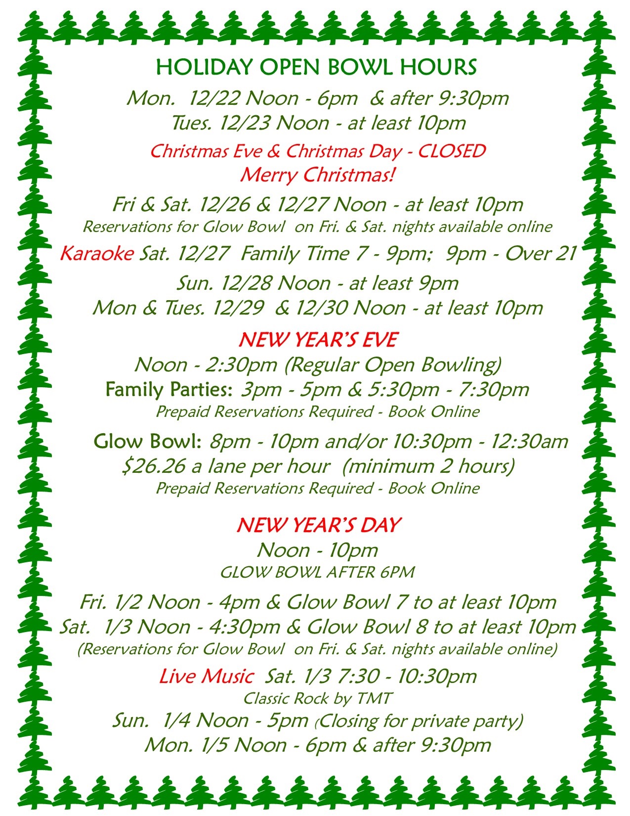 Holiday Hours